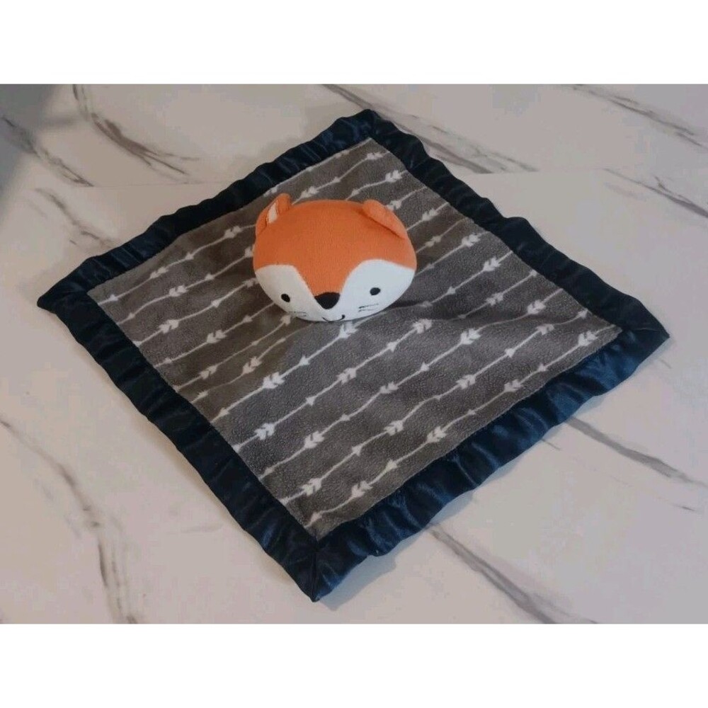 Parents Choice Fox Security Blanket Navy Blue Orange Arrow Baby Plush Satin Love